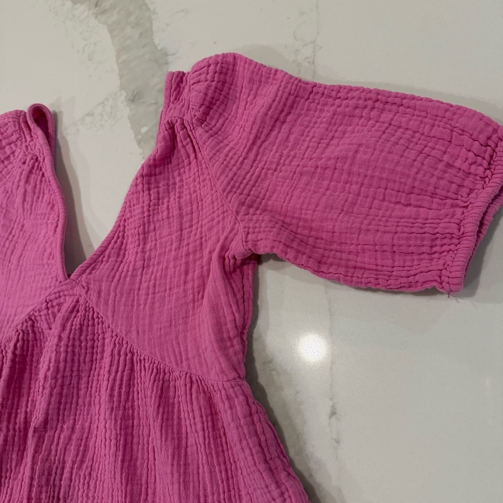 Aerie Pool To Party Tiered Puff Sleeve Mini Dress Women’s XS Pink Beachy Summer - Picture 6 of 12
